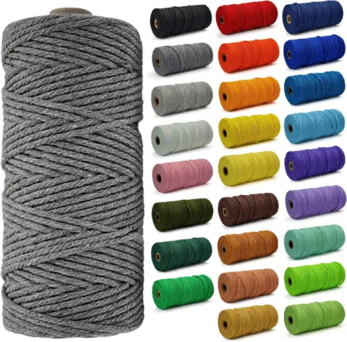 Miniatura 82 de Cuerda de Algodón 8mm x 20 Yardas - Cuerda de Macramé Natural Sin Blanquear - Cuerda de Algodón Trenzada de 3 Hilos para Colgar en la Pared, Blanco