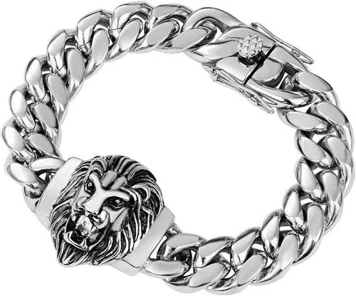 Cadena de eslabones cubanos para hombre, gargantilla de león, collar de plata Hip Hop de 18 pulgadas, 20 pulgadas y pulsera de 8.5 pulgadas, juego