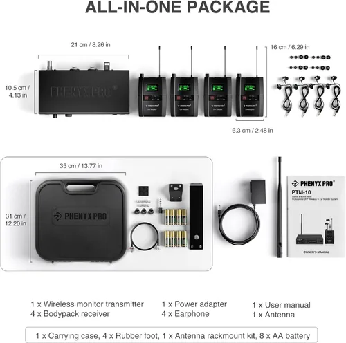 Miniatura 6 de Sistema de monitorización inalámbrico en el oído Phenyx Pro, sistema IEM estéreo con kit de montaje en rack, 89 frecuencias, banda UHF de 900MHz