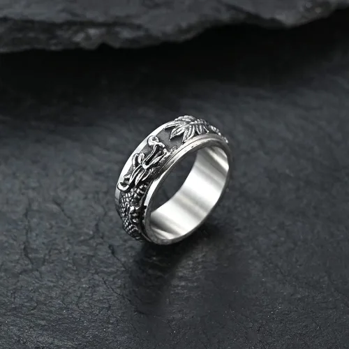 Miniatura 5 de Anillos giratorios de dragón de acero inoxidable punk Cool Animal Ansiedad Alivio del estrés Girar libremente, anillo de promesa para hombres