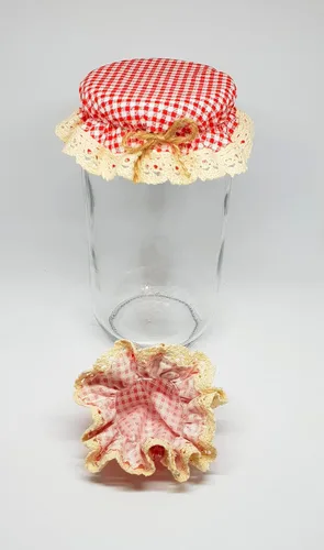 Miniatura 4 de DLK - 10 fundas elásticas para frascos - 100% algodón, patrón elástico de cuadros rojos (cuadros) - Cuenco con tapa de fermentación transpirable