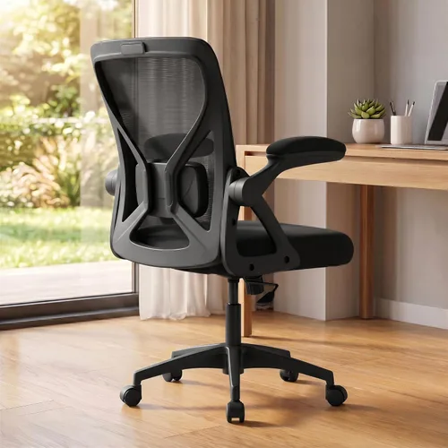 Miniatura 9 de VASAGLE Silla de tocador con respaldo, silla de escritorio giratoria ajustable y linda con ruedas, sherpa y cuero PU para soporte lumbar, compacta