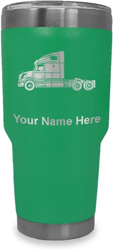 Miniatura 7 de LaserGram Taza aislada al vacío de 20 onzas, cabina de camión, grabado personalizado incluido (negro)