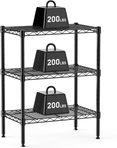 DUMOS Estantes de almacenamiento de alambre de metal de 3 niveles, estante de almacenamiento ajustable de pie, organizador de unidad de estantería