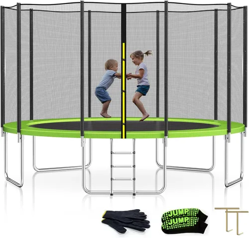 SKOK Trampoline for Kids,400LBS Outdoor Trampoline with Net-ASTM Approved Trampoline for Children and Adults Manzana Verde (Apple Green)