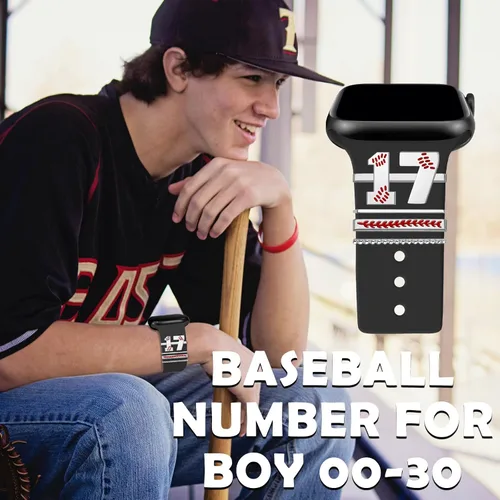Miniatura 6 de Dijes de reloj de béisbol con números para niños de 00 a 30 atletas de números decorativos compatibles con accesorios de Apple Watch de 1.772 in