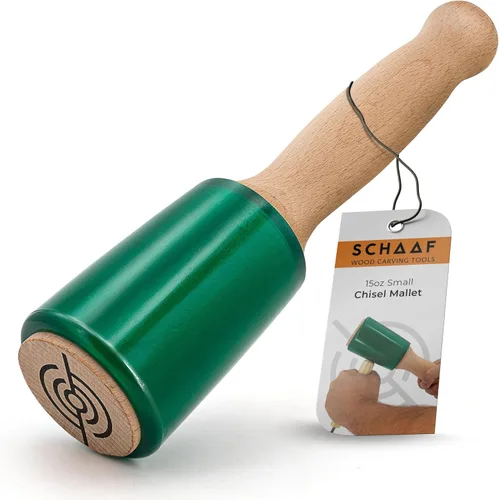 Miniatura 10 de Mazo de tallado de madera de precisión de 15 onzas para carpintería, cómodo mango de madera que reduce la fatiga de la mano, cabeza de uretano que