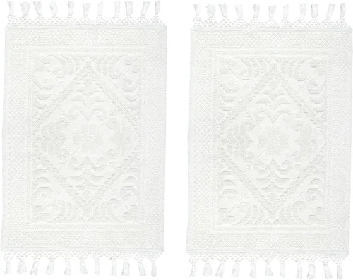 Miniatura 21 de COTTON CRAFT Alfombra tejida de área, paquete de 2 alfombras de algodón con textura jacquard, alfombra rústica bohemia con flecos, lavable a