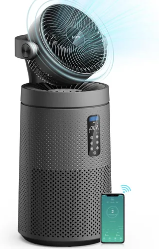 AROEVE Ventilador purificador de aire para habitación grande del hogar con sistema de ventilador circulador de aire 2 en 1 y cubierta inteligente