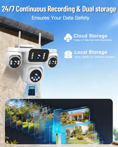 Miniatura 8 de Cámara inalámbrica para exteriores, 4 vistas de lente en una pantalla, imagen HD 2K de 8 MP (4 x 2 MP), monitoreo PTZ de 360°, detección humana AI