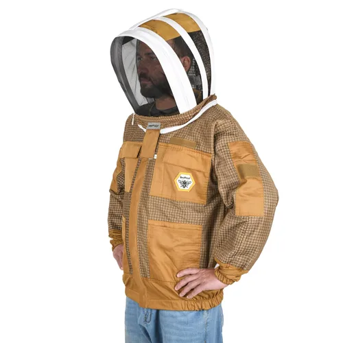 Miniatura 5 de BP-302 Apicultura con velo de 3 capas ultra ventilado con cremalleras YKK y cercas de seguridad para velo redondo marrón profesional (3XL)