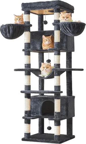 Miniatura 14 de MWPO - Árbol grande para gatos, torre de 67.7 pulgadas de altura para gatos de interior con 2 condominios, soporte de varios niveles con 3 hamacas