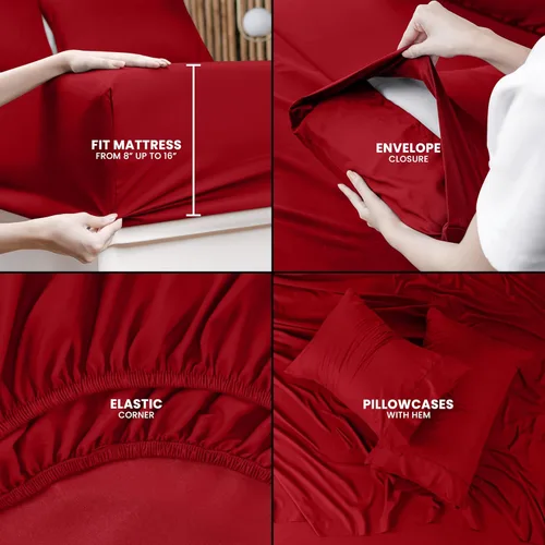 Miniatura 4 de Juego de sábanas Queen de Utopia Bedding – Juego de 4 piezas de sábanas para cama Queen, microfibra suave y transpirable, incluye 1 sábana bajera