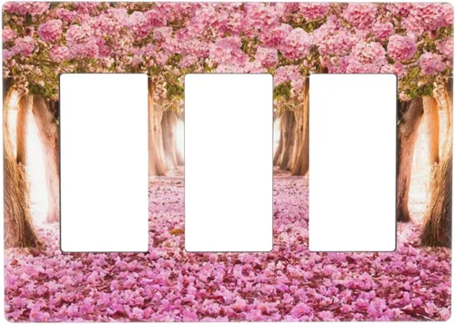 Miniatura 668 de Cubiertas de placa de pared de 3 gang con interruptor de luz de triple palanca, en negro y dorado con esplendor de oro rosa, estampado floral