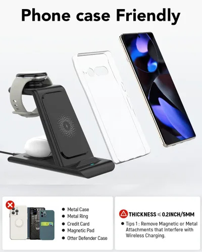 Miniatura 6 de Estación de carga inalámbrica 3 en 1 para cargador Google Pixel Watch 3/2, 10/10 Pro/10 Pro XL/9/9 Pro/9 Pro XL/8/7, Buds Pro 2, estación de carga