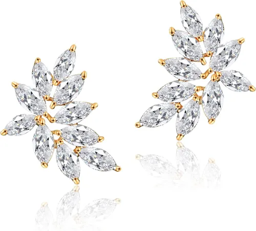 UILZ Aretes de boda de marquesa para novias de dama de honor, aretes dorados de circonita cúbica para mujer, joyería de fiesta de graduación, regalo