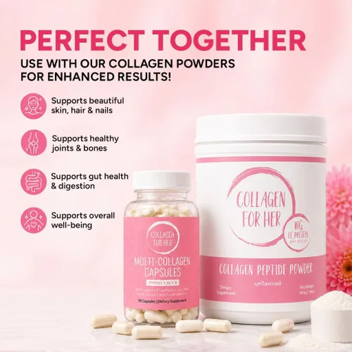 Miniatura 8 de Collagen For Her: Cápsulas de colágeno múltiple para mujeres (tipos I, II, III, V, X), péptidos de colágeno hidrolizados, suplemento vitamínico