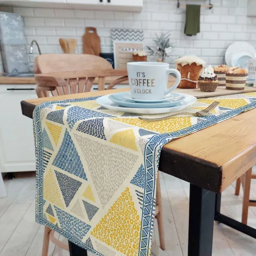 Miniatura 3 de Camino de mesa amarillo y azul, caminos de mesa de arte geométrico abstracto para comedor, cocina, sala de estar, vacaciones y decoración de mesa