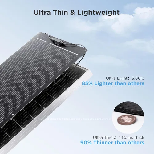 Miniatura 6 de Kit de panel solar flexible de 200 W (2 x 100 W), edición Stealth completamente negra, módulos monocristalinos ETFE de alto rendimiento, sistema