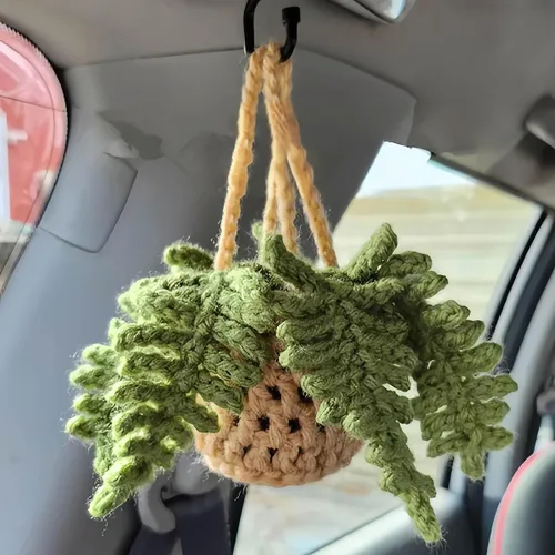 Miniatura 9 de Adorno para colgar en automóvil, lindo adorno de planta de ganchillo para espejo retrovisor, decoración de espejo retrovisor tejido a mano, Floret