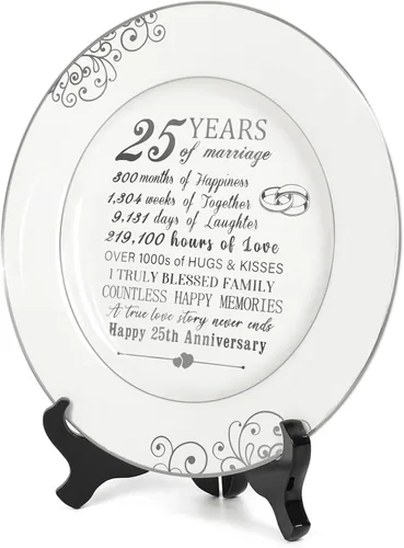 Miniatura 2 de Urllinz Plato del 25º Aniversario con Lámina de Platino - Plata 25 Años Aniversario de Matrimonio Regalos de Boda para Pareja Ella Él Esposo Esposa