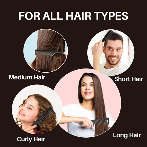 Miniatura 8 de RHOS Juego de peines para mujeres y hombres, 3 piezas, dientes anchos, cola de rata, peines para el pelo de tocador, peines desenredantes para todo
