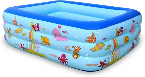 Miniatura 13 de Piscina inflable para niños, 45 x 33 x 14 pulgadas, piscina infantil con suelo suave inflable, bañera inflable Ocean World para interiores