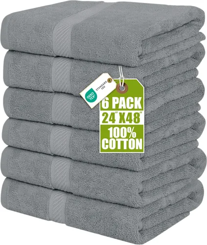 Utopia Towels Juego de 6 toallas de baño medianas de 24 x 48 pulgadas, 100% algodón hilado en anillo de 500 GSM, ligeras y altamente absorbentes, de