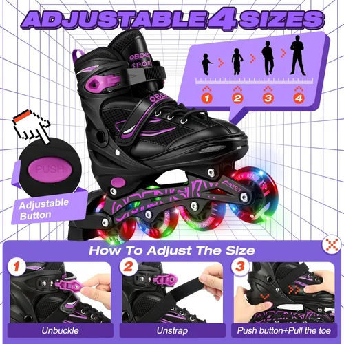 Miniatura 2 de Patines en línea ajustables para niños y niñas de 4 a 12 años, cuchillas de patines para niños con ruedas completamente iluminadas, divertidos
