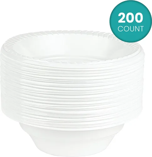 Miniatura 5 de Plasticpro Cuencos redondos de plástico para microondas, desechables, color blanco, vajilla (200, 16 onzas)