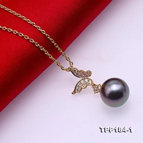 Miniatura 4 de JYX Pearl - Colgante de mariposa de oro de 14 quilates, calidad AAA, 0.374in, redondo, color negro, perla cultivada en Tahití, para mujer de 18.0in