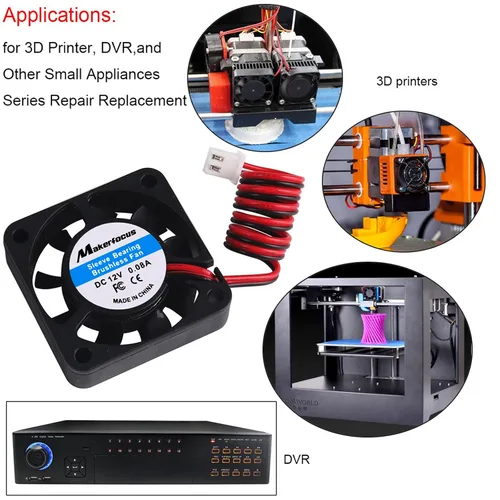 Miniatura 4 de Ventilador de impresora 3D de 4 piezas, 12 V, 1.575 in, 12 voltios, 0.08 A, CC, mini refrigeración silenciosa, 1.575 x 1.575 x 0.394 in, con cable