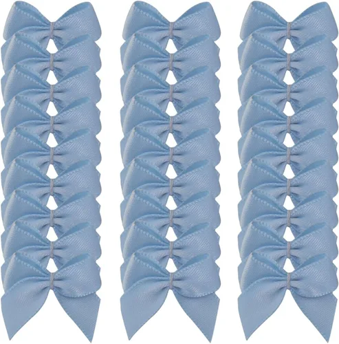 Miniatura 2 de 50 piezas de lazos mini de 1.2 pulgadas de satén para manualidades, lazos de cinta de satén celeste con apliques para costura, álbumes de recortes