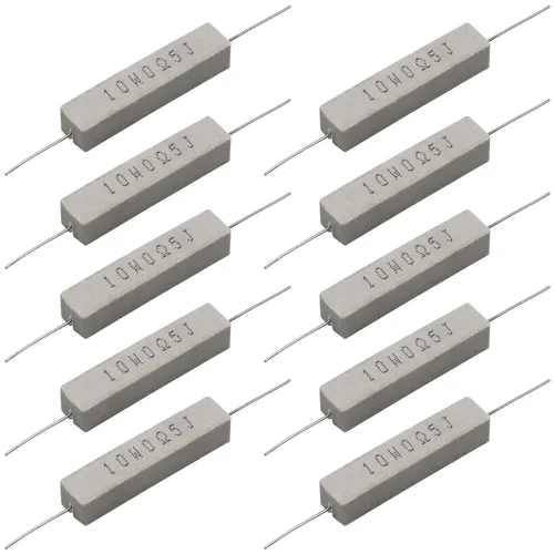 10 resistencias de cable de plomo axial de 10 W, 0.5 ohmios y 5 % – Resistencias de potencia de cemento cerámico fijas de heridas blancas con