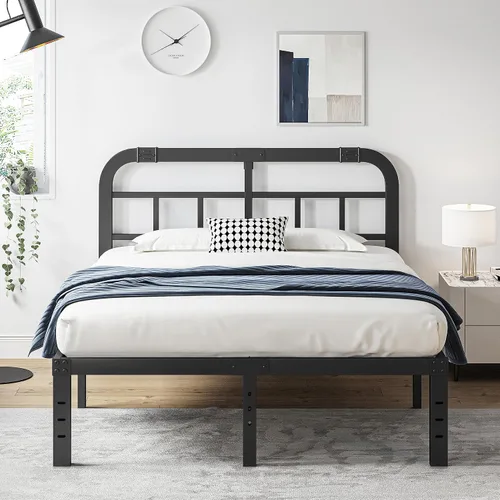 Miniatura 7 de ZIYOO Base de cama tamaño Queen con cabecero, 14 pulgadas de alto, listones de acero resistente de 1500 libras, soporte para colchón, no necesita