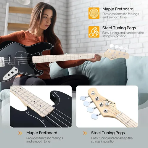 Miniatura 5 de GLARRY Bajo Guitarra Tamaño Completo de 4 Cuerdas, Bajo Exquisito y Elegante con Bolsa para Guitarra, Cable y Llave (Azul, Con AMP)