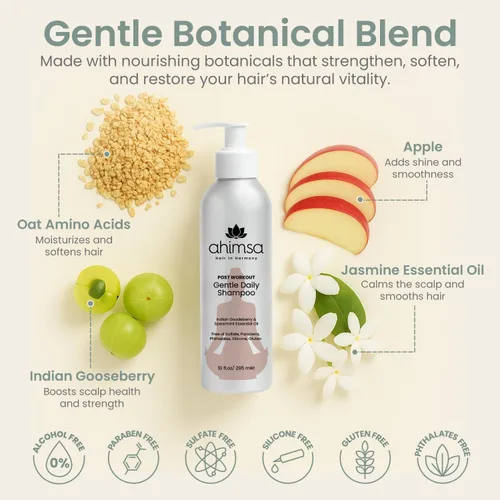Miniatura 3 de Ahimsa Gentle Daily Shampoo sin parabenos sulfatos, champú orgánico para cabello seco dañado, rizado y tratado con color, aminoácidos de manzana