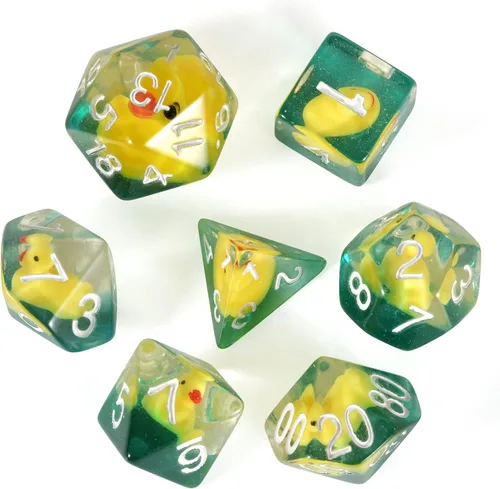 Dados de pato poliédricos y RPG dados DND con pato dentro poliédrico rollo juego juego D20 dados 7 piezas