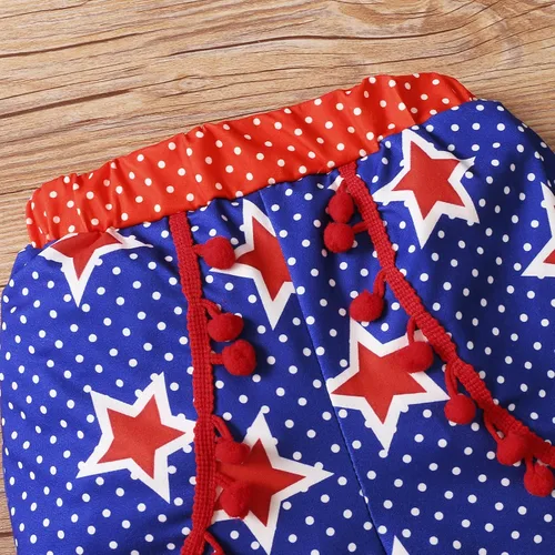 Miniatura 4 de LYSMuch Conjunto de ropa de verano con estampado de béisbol para niñas pequeñas, camiseta y pantalones con borlas