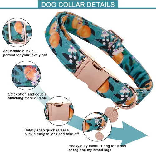 Miniatura 3 de Peach - Collar de algodón de verano para perro con hebilla de metal, collar de regalo para niñas o niños pequeños, medianos y grandes, lindos