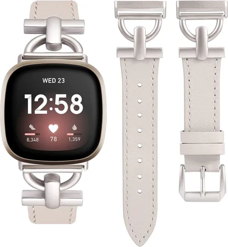 Miniatura 17 de Wearlizer Correa de cuero compatible con Fitbit Versa 3/4 Sense 2, correa de cuero elegante con hebilla de metal en forma de D para reloj