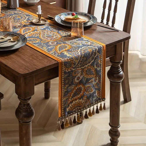 Miniatura 2 de Camino de mesa navideño con borlas de pompones, decoración de mesa de mezcla de lino y algodón para mesa de comedor, tocador, chimenea