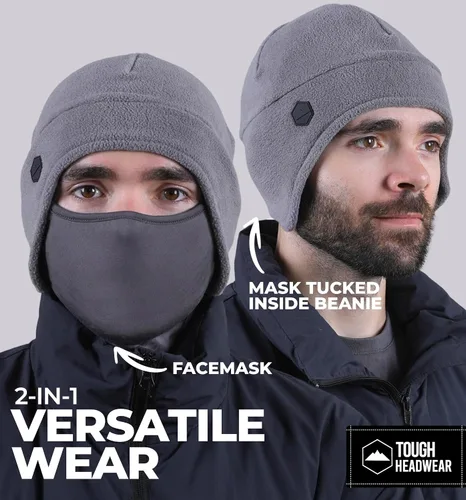 Miniatura 9 de Tough Headwear Skull Cap with Mask Men, Winter Running Gear, Motorcycle Winter Gear, Helmet Liners, Ski Hat, Thermal Beanie