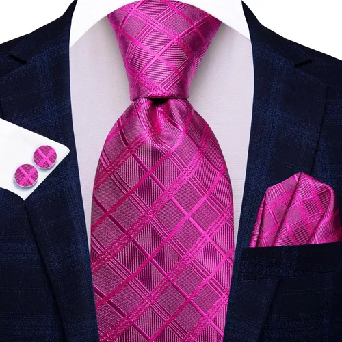 Miniatura 341 de Hi-Tie Corbata clásica de cachemira para hombre con pañuelo y gemelos a cuadros