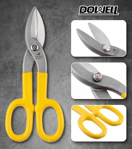 Miniatura 4 de DOWELL Cortadores de metal de 8 pulgadas con hoja plana, con cómodo mango de goma amarilla para manitas, techadores, mecánicos, propietarios