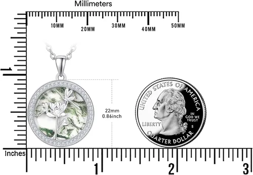Miniatura 3 de TANGPOET Sterling Silver Lotus Flower Frog Dragonfly Necklaces Natural Green Moss Agate Pendant Jewelry Gifts for Women Teen Girls with 18"+2" Chain