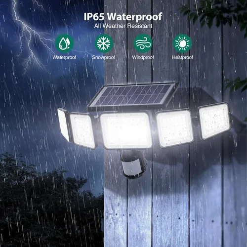 Miniatura 6 de Luces solares para exteriores, 4000LM con 5 cabezas, sensor de movimiento, 236 LEDs, 3 modos, luces de pared de seguridad IP65 impermeables, luces