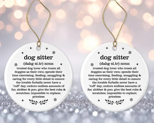 Miniatura 3 de Adorno de Navidad para niñera de perros, regalo de diccionario de definición para el mejor cuidador de perros de la historia, impreso en un lado