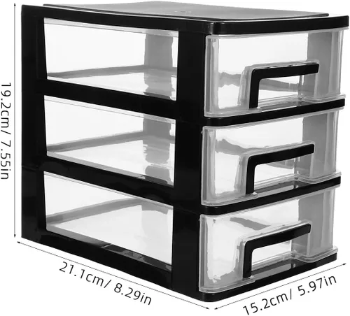 Miniatura 3 de Tofficu Caja de almacenamiento de cajones de tres capas de 8.30 x 5.98 x 7.55 pulgadas, organizador de plástico portátil para escritorio de oficina