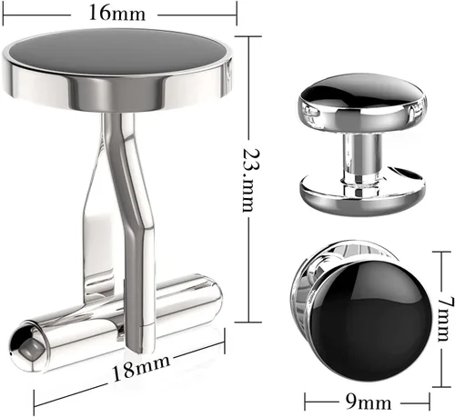Miniatura 2 de Cufflinks For Men, 316L Stainless Steel Tuxedo Shirt Cuff Links Accessories, Unique Business Groom Wedding Black Silver Gold Jewelry for Son